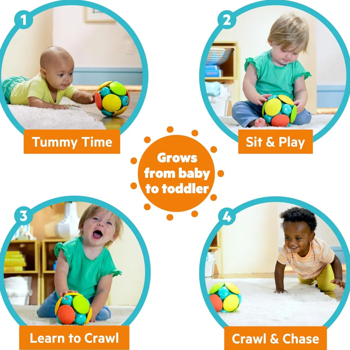 Bright Starts Wobble Bobble Crawl and Chase Ball Liikkuva Pallo