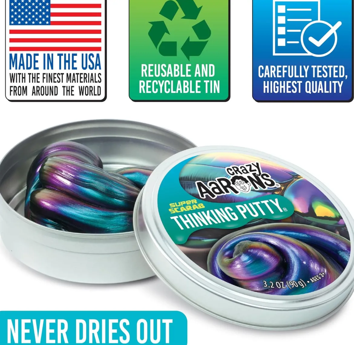 Crazy Aarons Thinking Putty Super Scarab Monivärinen