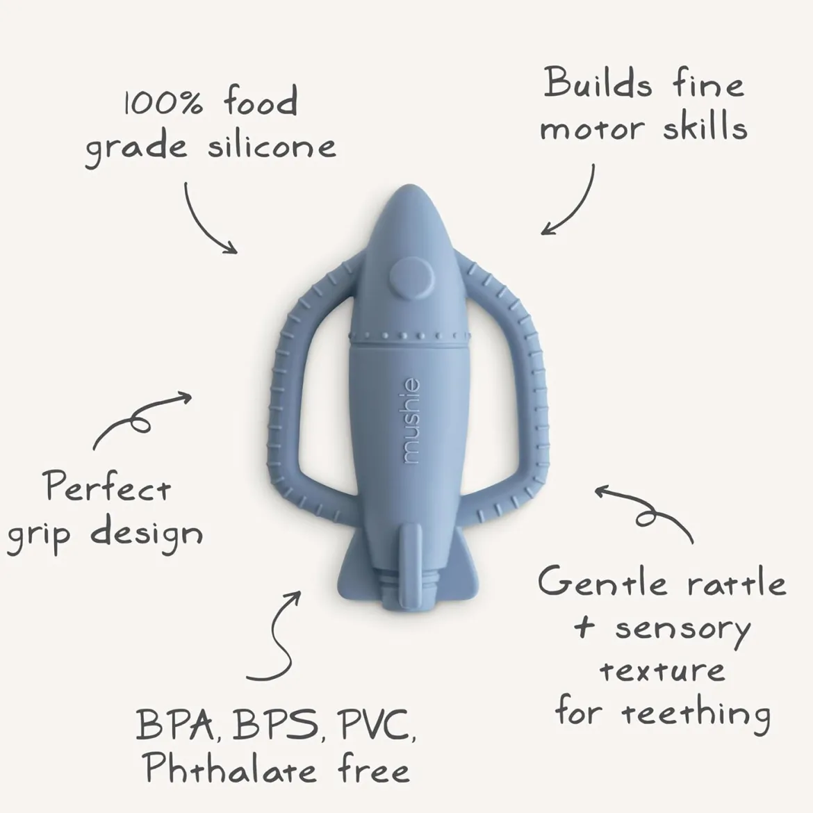 Mushie Rocket Rattle Teether Raketti Purulelu